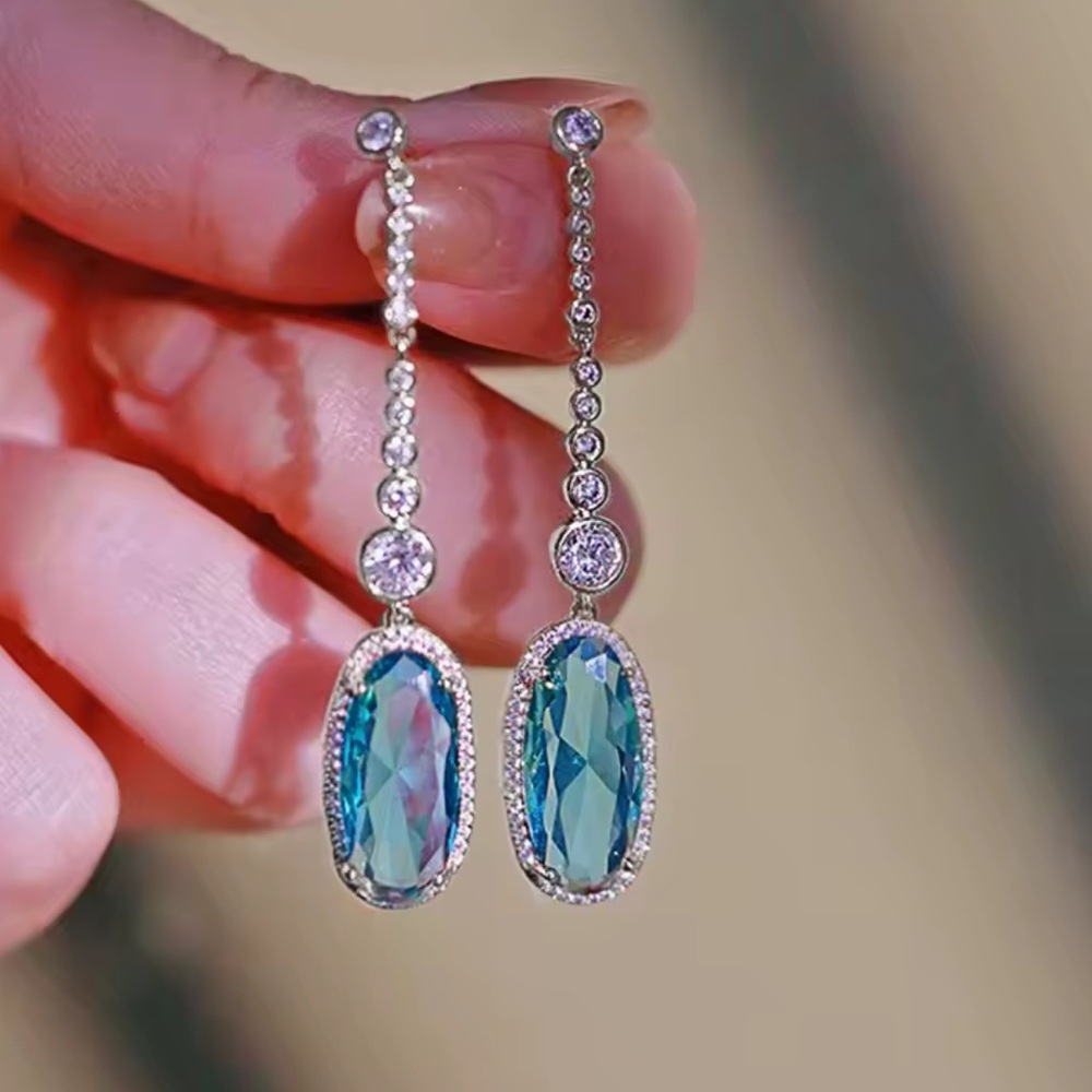 Radiant Blue Topaz Silver Diamond Earrings – Sophisticated & Feminine - Picture 2 of 5